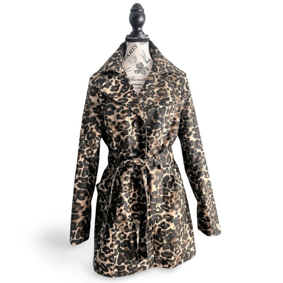 George Jackets & Blazers - Leopard Print Trench Coat Belted Animal Print Statement Jacket Size Large
